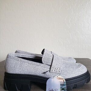 London Rag Tweed Chunky Lug Sole Loafers Grey Size Women's 9 Preppy Academia NEW